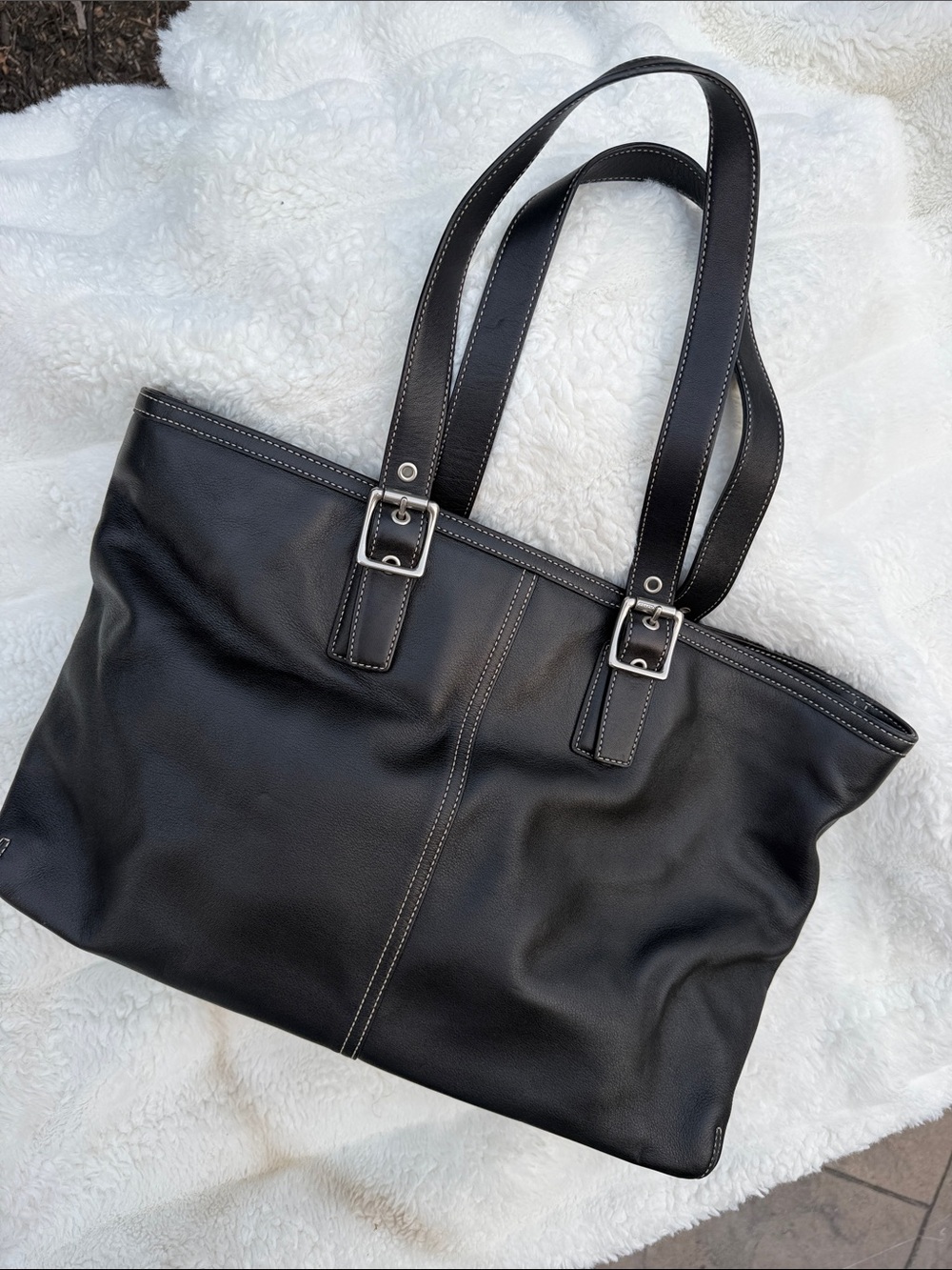 COACH classic Black Leather Tote Handbag